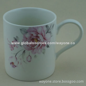 12oz Earthware Ceramic Mug with Flower Design, Fashion and Straight Shape, Passed FDA and SGS